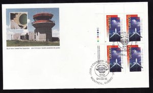 Canada-Sc#1528-UL plate block on FDC-UN Civil Aviation-1994-