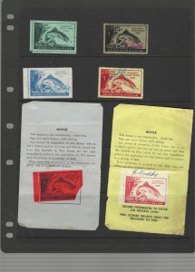 6 NEW JERSEY RESIDENT TROUT STAMPS 1953-1958 SIGNED 2 ON LICENSES