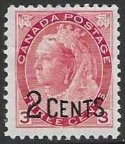 Canada 88  1899  3 cents OP  2 cents  VF Unused