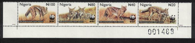 Nigeria WWF Side-striped Jackal Bottom Strip of 4v Control Number SG#809-812