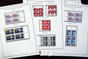 COLOR PRINTED USA AIRMAIL PLATE BLOCKS 1918-2012 STAMP ALBUM PAGES (50 il pages)