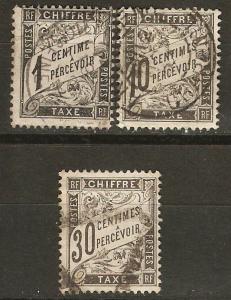 France 3 Different Dues  Used F/VF 1882 SCV $7.50