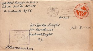 United States A.P.O.'s 6c Monoplane Air Envelope 1945 U.S. Army, Postal Servi...