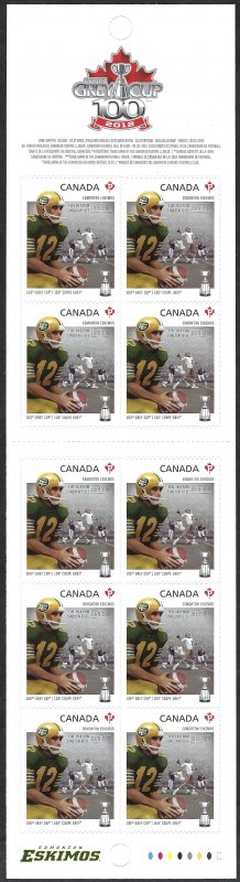 Canada #2570a P Edmonton Eskimos (2012). Booklet of 10 stamps. MNH