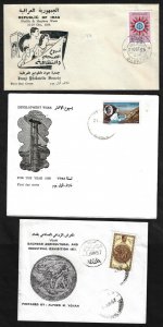 IRAQ 1957 58 THREE FDCs WITH CACHES HEALTH INDUSTRIAL & DEVELOPMENT