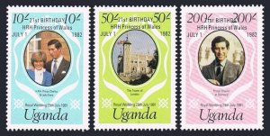 Uganda 342-344,MNH.Michel 329-331. Diana-21,1982.Prince Charles,Lady Diana.