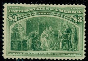 US #243, $3.00 Columbian, og, hinged, VF, Scott $1,500.00