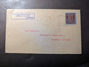 1942 England Channel Islands Cover Guernsey Local Use Barclays Bank Ltd