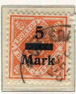 WURTTEMBERG; 1921 early Numeral surcharged issue fine used 5M. value