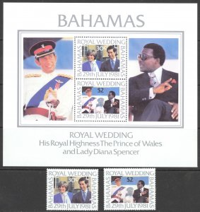 Bahamas Sc# 490-491a MNH Set/3 1981 Charles & Diana Royal Wedding