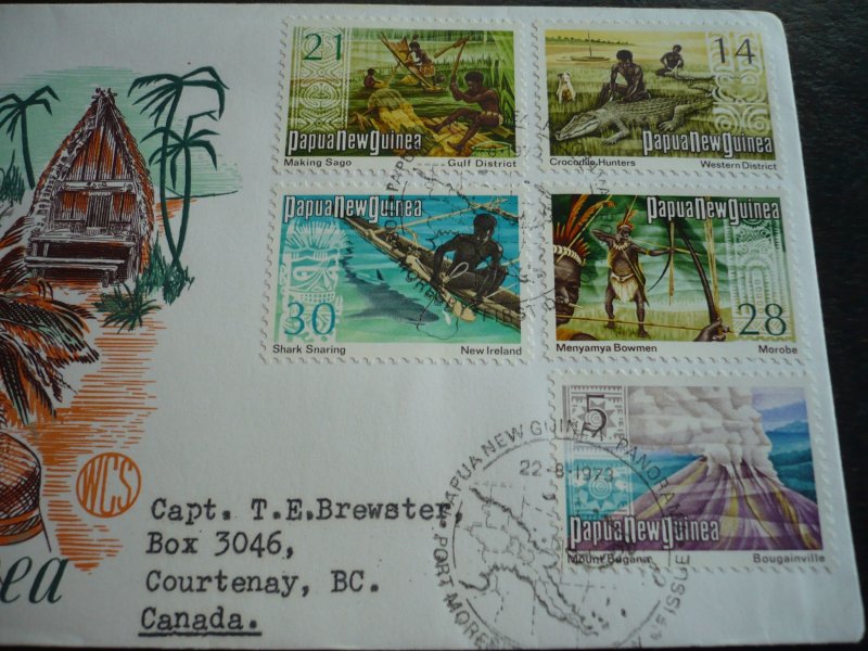 Postal History - Papua New Guinea - Scott# 371,377,380,382,383 - First Day Cover