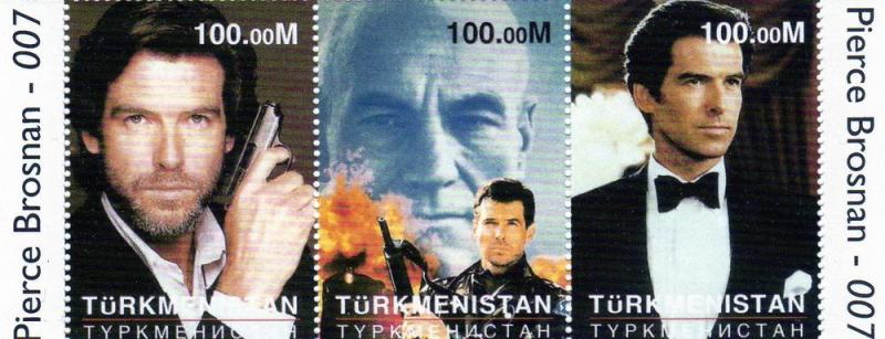 Turkmenistan 1997 James Bond 007 Pierce Brosnan strip(3)mnh