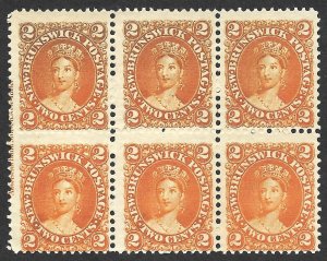 Doyle's_Stamps:  MNG 1863 New Brunswick Block of Six 2c Queen - Sct #7* NG