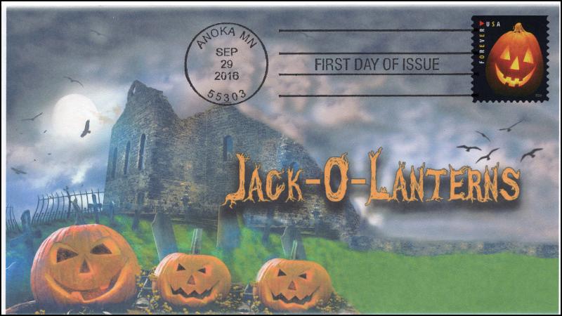 2016,  Jack O Lanterns, Halloween, Pumpkins, Pictorial Postmark, FDC, 16-295