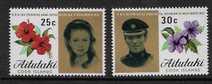 AITUTAKI  77-78 MNH PRINCESS ANN AND MARK PHILLIPS, HIBISCUS,  SET 1973