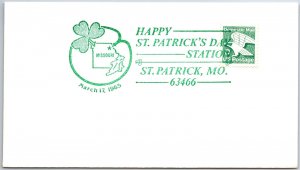 US SPECIAL EVENT COVER SAINT PATRICK'S DAY STATION AT ST. PATRICK MISSOURI A