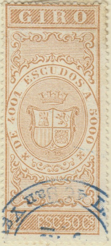 DEPENDENCIAS ESPAÑOLAS - 1868 Sello Fiscal (GIRO) 2.50 Escudos - usado