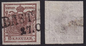 Austria - 1850 - Scott #4 - used - SEBASTIANSBERG pmk 150 points - Quad paper