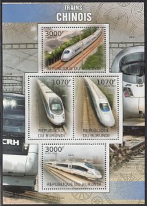 Burundi 2012 MNH Sc #1066 Sheet of 4 Chinese Trains