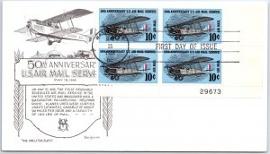US FIRST DAY COVER 50th ANNIVERSARY OF THE U.S. AIR MAIL SERVICE PLATE BLOCK (4)