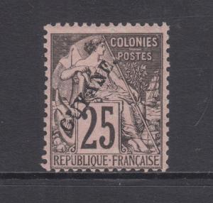 French Guiana Sc 25 MLH. 1892 25c black on rose Commerce with GUYANE overprint