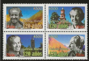 Chile 2009, Scott 1541, Gabriela Mistral, Writer, Block of 4