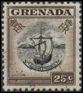 Grenada 160 - Used - 25c Seal of the Colony / Ship (1951) (cv $0.55)