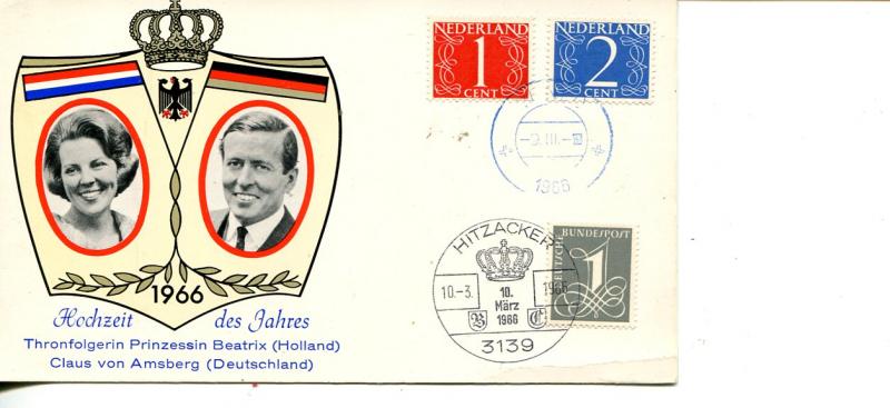 Netherlands 1966 Wedding commemorative card VF