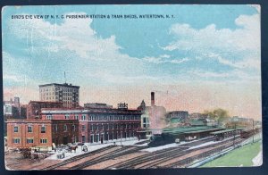 1913 Watertown NY USA Picture Postcard cover Birds eye NYC passenger station