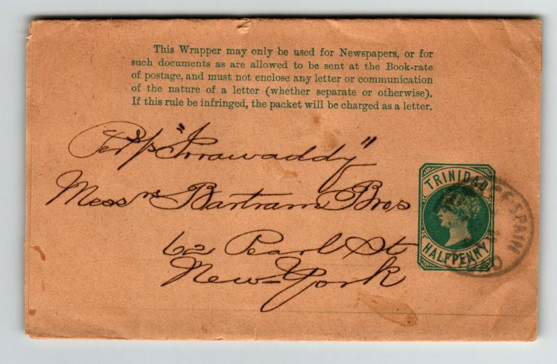 Trinidad Victorian Postal Wrapper to New York (II) - Z13712