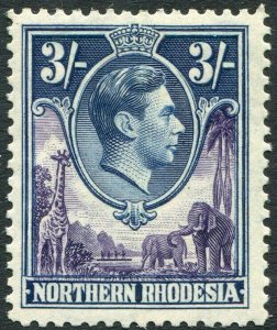 NORTHERN RHODESIA-1938-52 3/- Violet & Blue Sg 42 MOUNTED MINT V35933