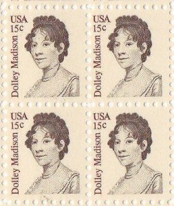 1980 Dolley Madison Block of 4 15c Postage Stamps, Sc#1822, MNH, OG