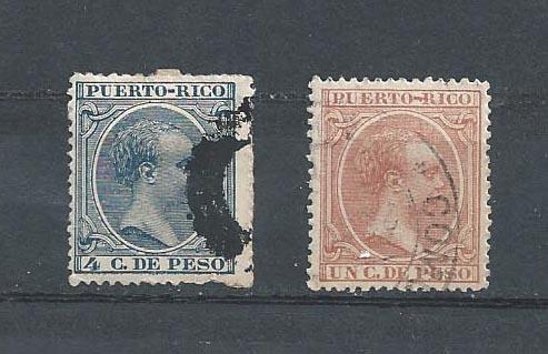 PUERTO RICO STAMPS VFU 4 C DE PESO AND UN C DE PESO