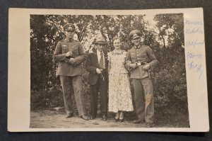 WWII German Wehrmacht Military Photo Postcard Family Visit Officer w Sword