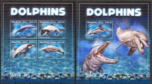 Maldive Islands 2017 Marine Life Dolphins sheet + S/S MNH