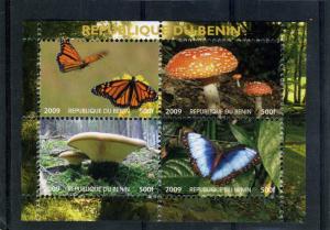 Benin 2009 BUTTERFLIES & MUSHROOMS Sheet (4v) Perforated Mint (NH) #1