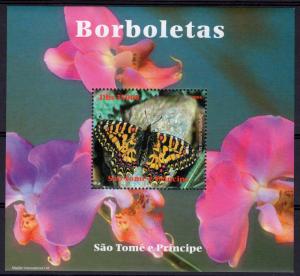 Sao Tome and Principe 2004 Butterflies/Orchids Souvenir Sheet Perforated MNH