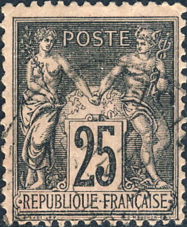FRANCE 1886 Yv.97 / Mi.80 25c black/rose Peace & Commerce (Sage) - used |  Europe - France & Colonies, Stamp