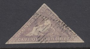 Cape of Good Hope Sc 5, SG 7, used.  1858 6p pale lilac Hope Seated, white paper