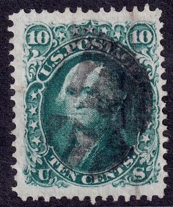 US Scott 96, 1868 Washington, 10c yellow green, VERY FINE USED