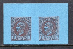 Belgium 1889 Essay 10c Red Pair Imperf on Blue Paper XF MNG
