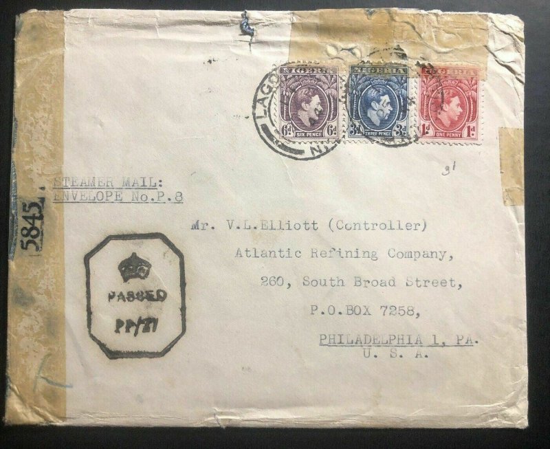 1944 Lagos Nigeria Censored Cover To Atlantic Refining Co Philadelphia Pa USA