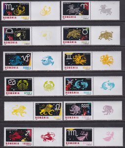Romania (2001-02) #4488-99 MNH. Zodiac Signs with labels!