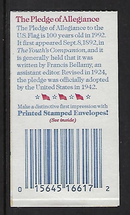 BK195 Catalog # Complete Booklet $2.90 face value 10 29cent Flag Stamps P#11111