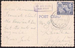 FIJI 1948 3d airmail postcard rate Suva to New Zealand.....................B2837