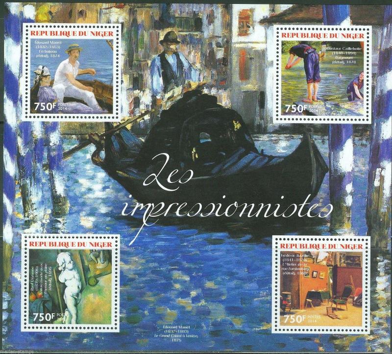 NIGER 2014 IMPRESSIONISTS: MANET CAILLEBOTTE CEZANNE  & BAZILLE SHEET MINT NH