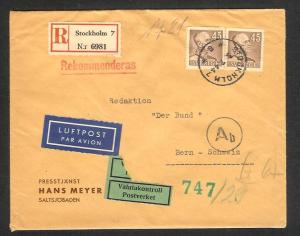 WWII R-cover sent from Sweden to Switzerland with German censorship c184