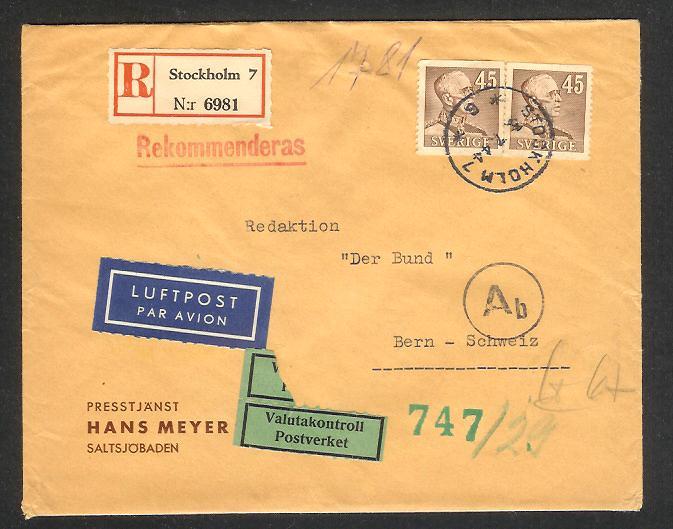 WWII R-cover sent from Sweden to Switzerland with German censorship c184