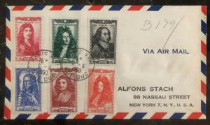 1950 Paris France Airmail cover to New York USA #B179-B184 Stamp Set