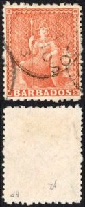 Barbados SG57 (4d) Dull Vermilion Wmk Small Star Perf 11-13 x 14.5-15.5 Cat 110